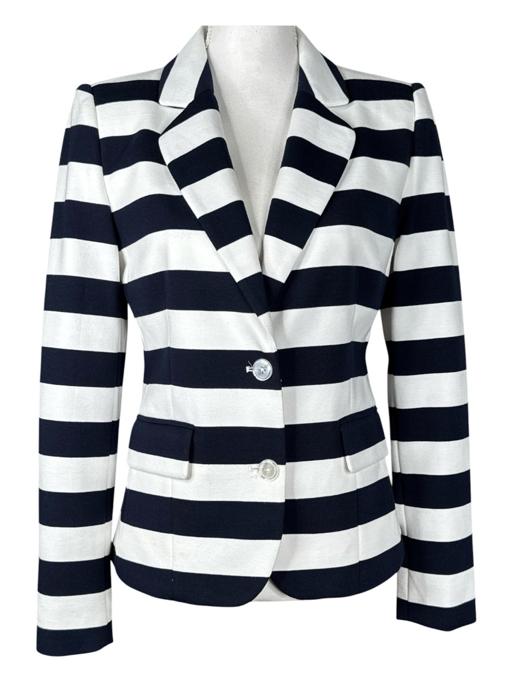 BOSTON PROPER Striped Navy & White Blazer